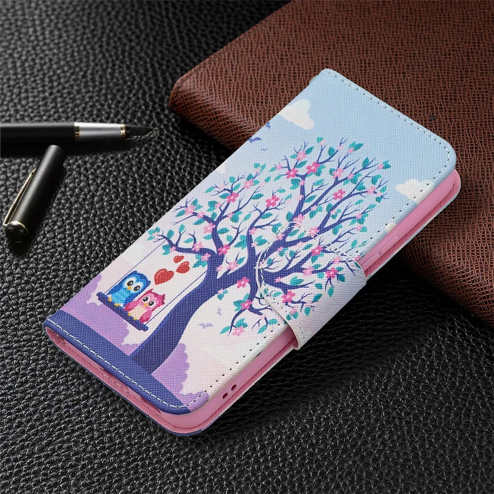 Pattern Printing PU Leather Flip Case Stand Magnetic Closure Protective Wallet Phone Cover for Samsung Galaxy S22 5G - Two Owls - 6