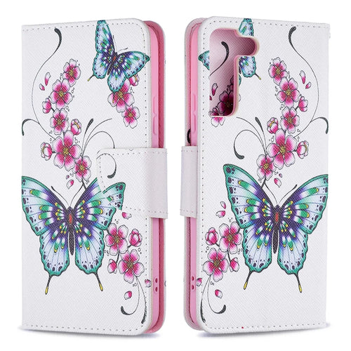 Pattern Printing PU Leather Flip Magnetic Cover Wallet Stand All-Round Protective Case for Samsung Galaxy S22+ 5G - Peach Blossom and Flower - 1