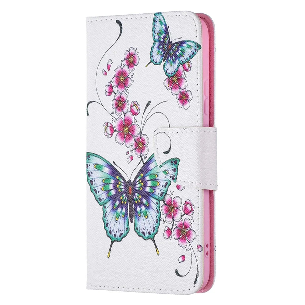 Pattern Printing PU Leather Flip Magnetic Cover Wallet Stand All-Round Protective Case for Samsung Galaxy S22+ 5G - Peach Blossom and Flower - 2