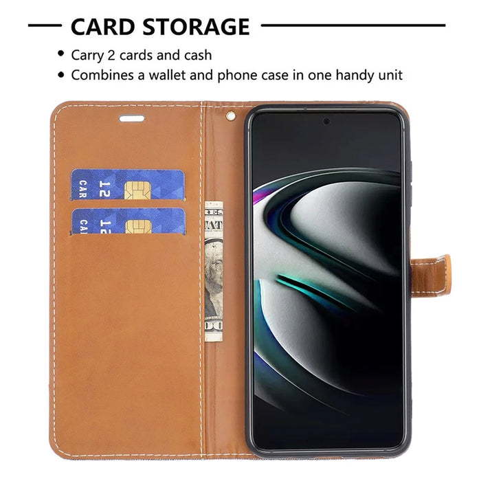 For Samsung Galaxy S22+ 5G Drop-proof Splicing Jeans Cloth Magnetic Clasp Stand PU Leather Wallet Leather Phone Case - Grey - 3