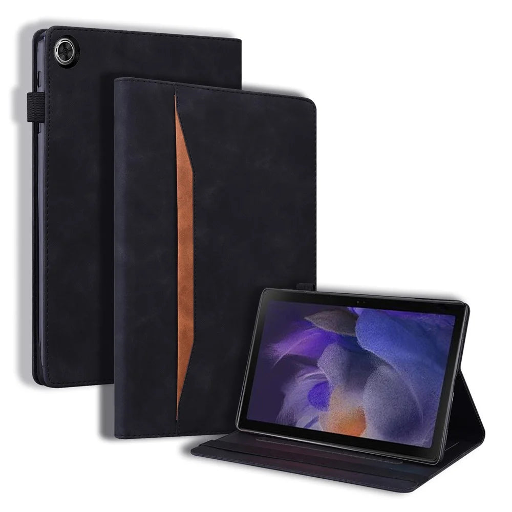 For Samsung Galaxy Tab A8 10.5 (2021) Front Pocket Design Business Style PU Leather Folio Flip Wallet Tablet Case with Stand - Black - 1