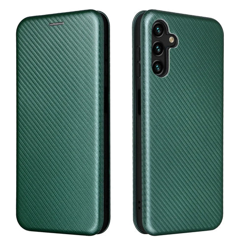 Carbon Fiber Texture PU Leather Stand Case with Card Slot and Ring Strap for Samsung Galaxy A13 5G / A04s 4G (164.7mm) - Green - 1