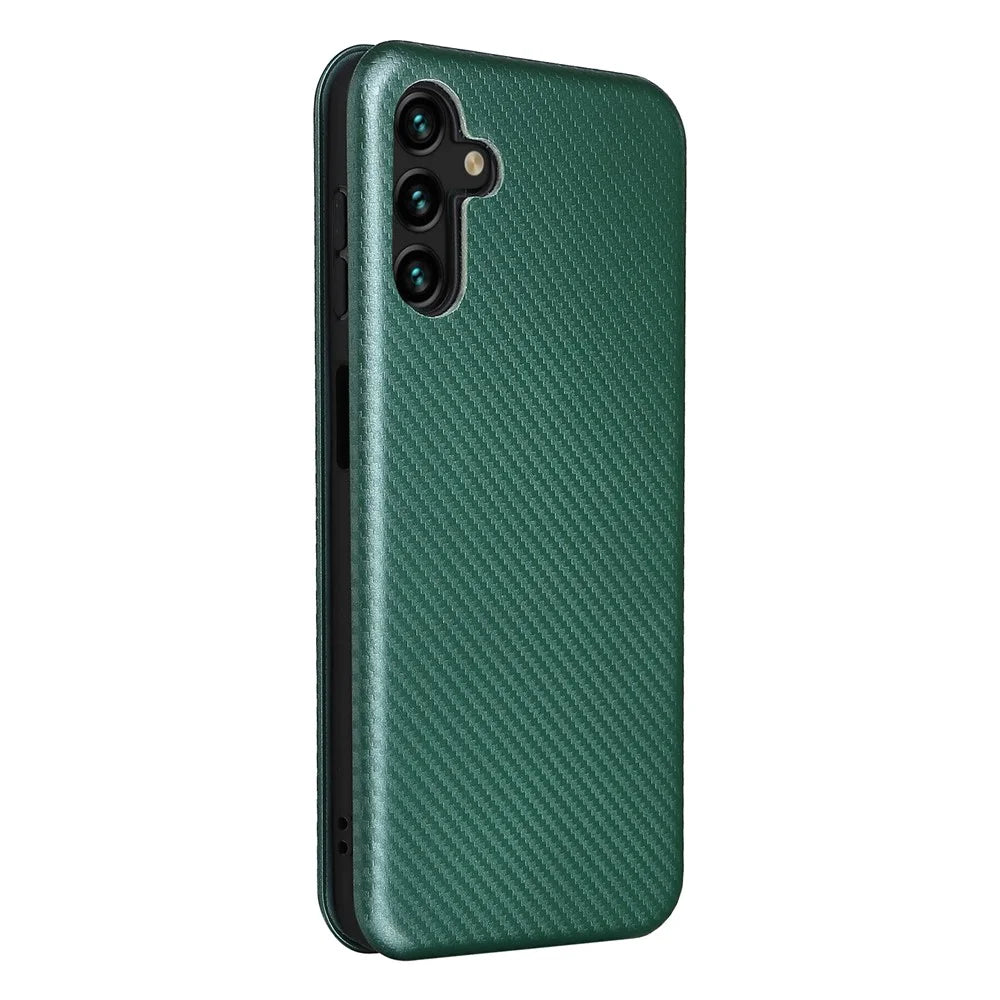 Carbon Fiber Texture PU Leather Stand Case with Card Slot and Ring Strap for Samsung Galaxy A13 5G / A04s 4G (164.7mm) - Green - 3
