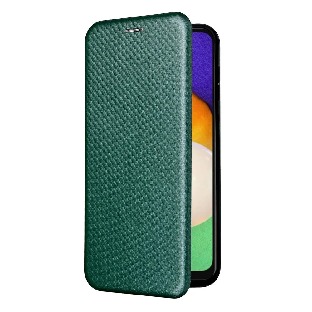 Carbon Fiber Texture PU Leather Stand Case with Card Slot and Ring Strap for Samsung Galaxy A13 5G / A04s 4G (164.7mm) - Green - 7