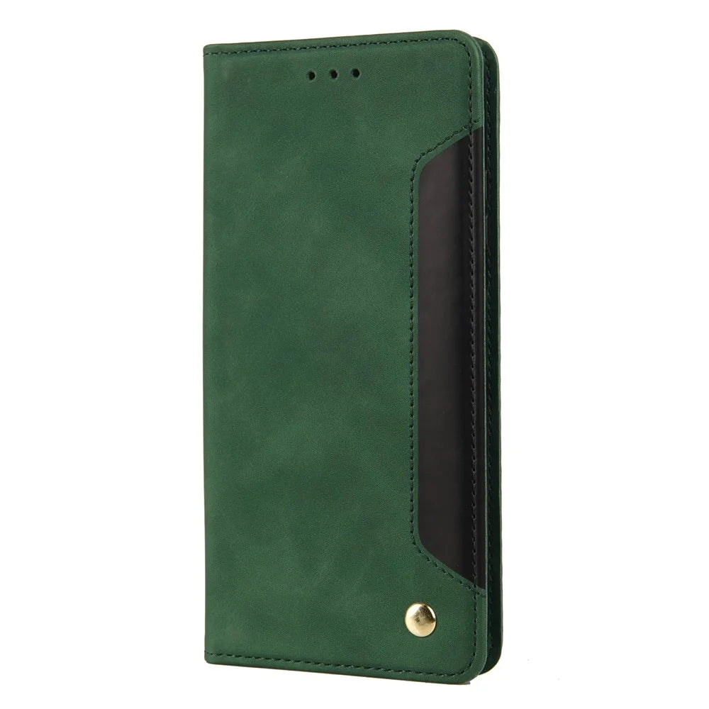 Scratch-resistant Flip Phone Case Splicing Leather Phone Stand Cover Shell for Samsung Galaxy A22 5G (EU Version) - Green - 2