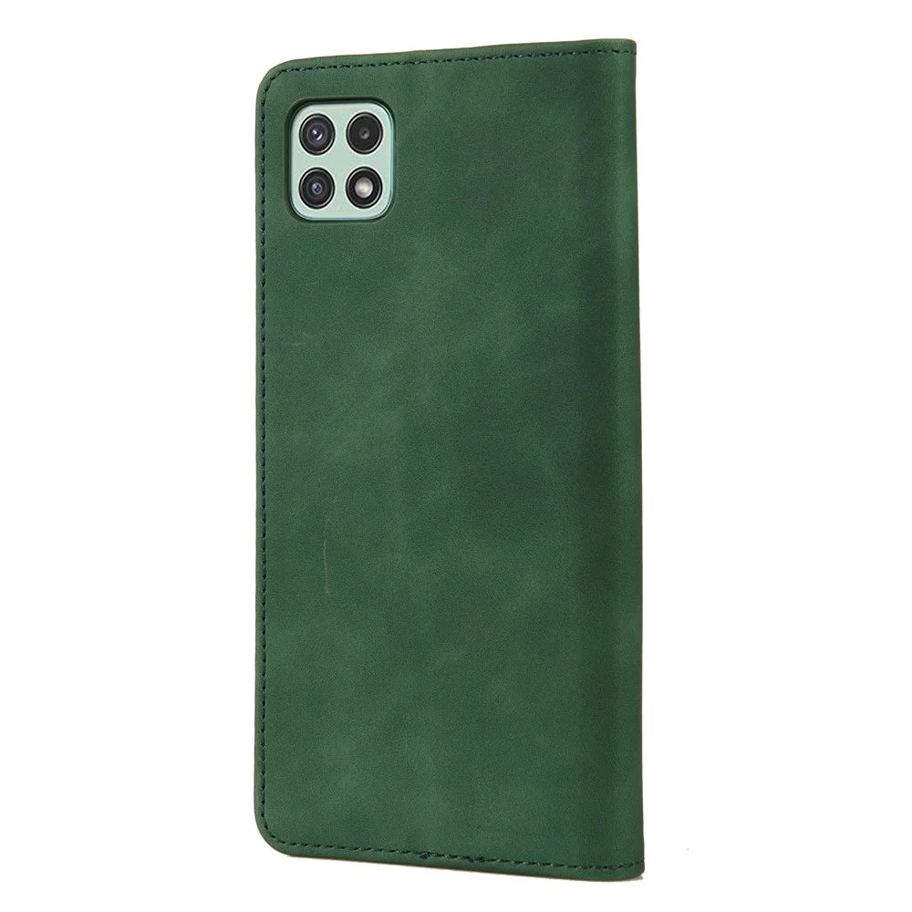 Scratch-resistant Flip Phone Case Splicing Leather Phone Stand Cover Shell for Samsung Galaxy A22 5G (EU Version) - Green - 3