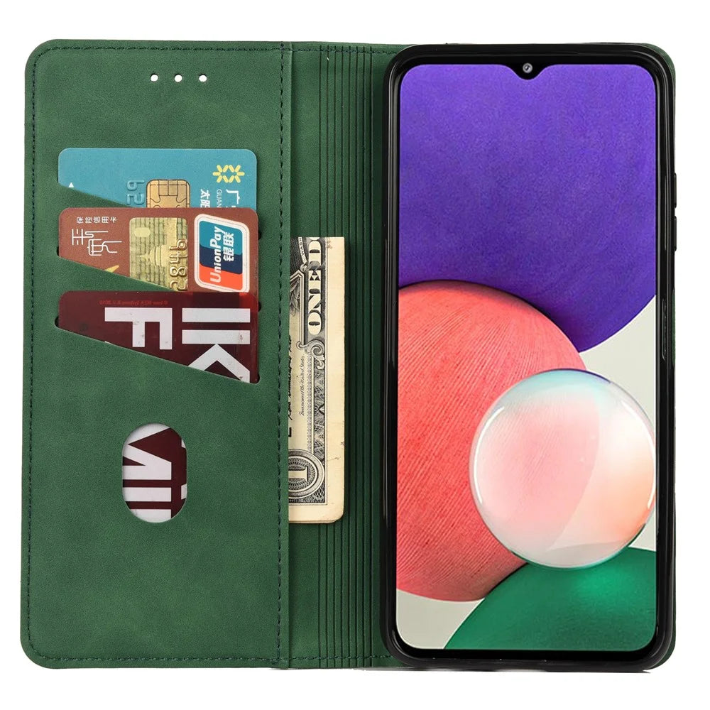Scratch-resistant Flip Phone Case Splicing Leather Phone Stand Cover Shell for Samsung Galaxy A22 5G (EU Version) - Green - 4
