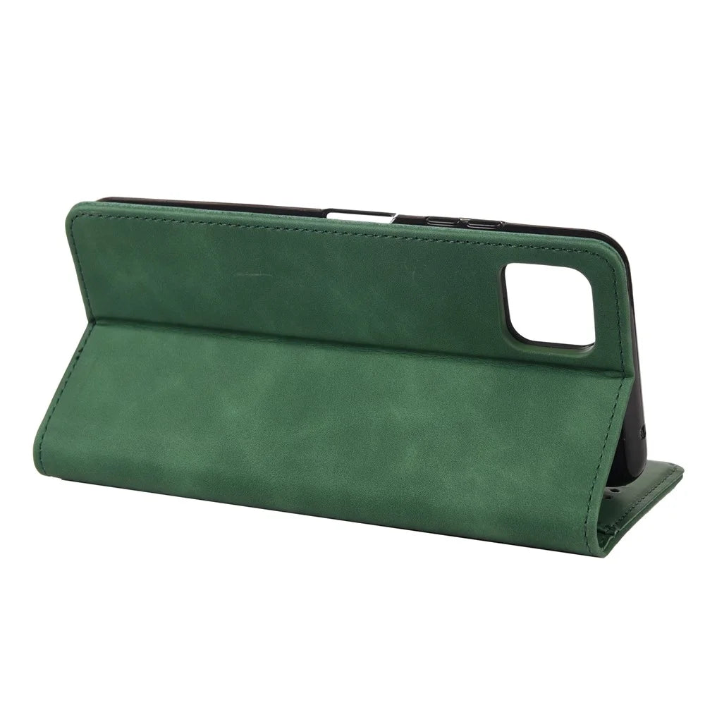 Scratch-resistant Flip Phone Case Splicing Leather Phone Stand Cover Shell for Samsung Galaxy A22 5G (EU Version) - Green - 6