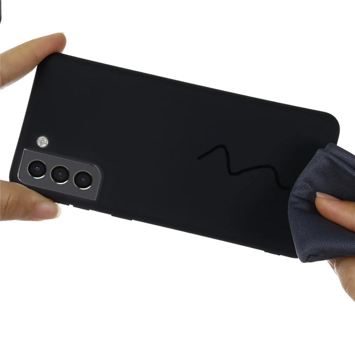 Well-protected Liquid Silicone Soft Phone Cover Shell with Hand Strap for Samsung Galaxy S22 5G - Black - 5