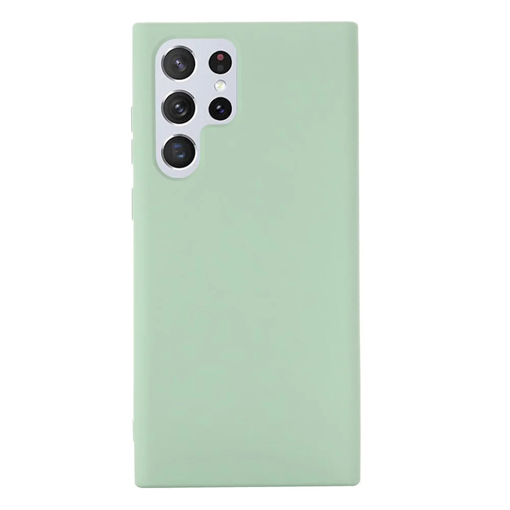 Liquid Silicone Microfiber Lining Mobile Phone Back Case Cover with Strap for Samsung Galaxy S22 Ultra 5G - Green - 3