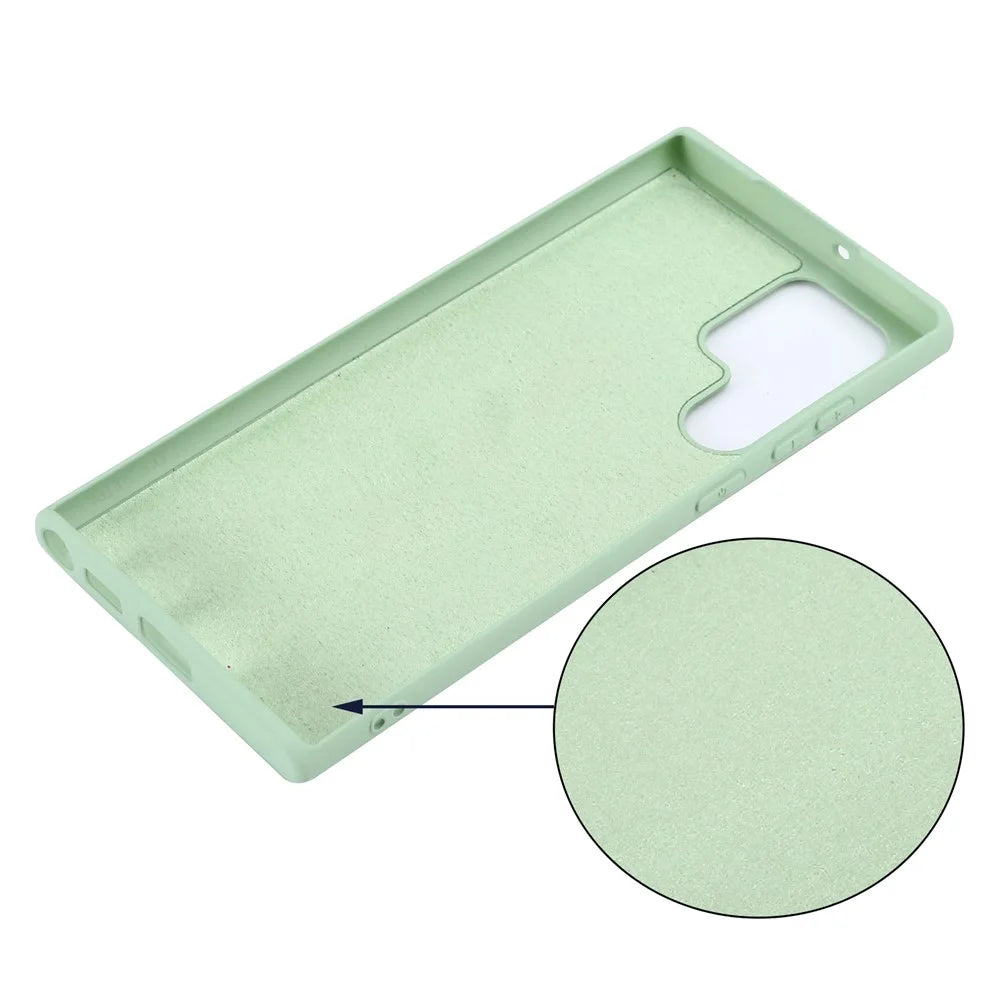 Liquid Silicone Microfiber Lining Mobile Phone Back Case Cover with Strap for Samsung Galaxy S22 Ultra 5G - Green - 4