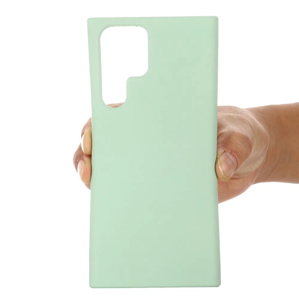 Liquid Silicone Microfiber Lining Mobile Phone Back Case Cover with Strap for Samsung Galaxy S22 Ultra 5G - Green - 6