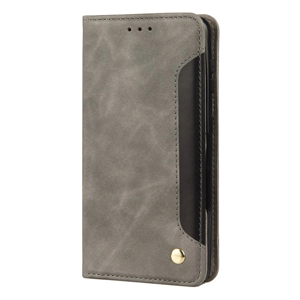 Phone Stand Cover Shockproof Business Phone Case Splicing Leather Shell for Samsung Galaxy S21 FE 5G - Grey - 2