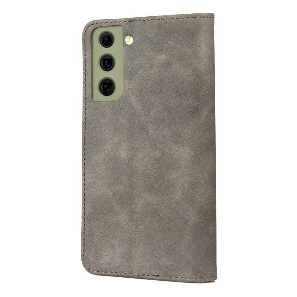 Phone Stand Cover Shockproof Business Phone Case Splicing Leather Shell for Samsung Galaxy S21 FE 5G - Grey - 3