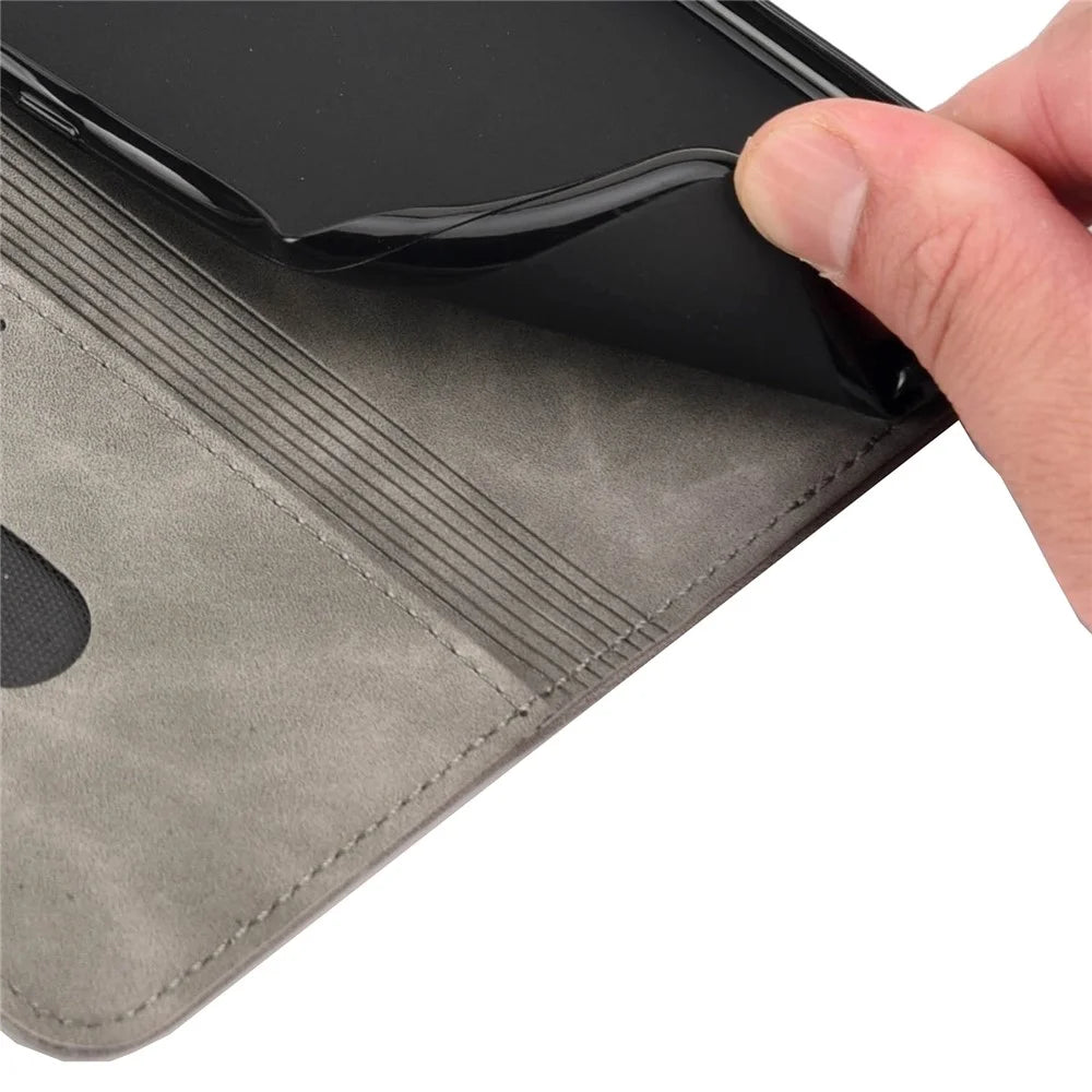 Phone Stand Cover Shockproof Business Phone Case Splicing Leather Shell for Samsung Galaxy S21 FE 5G - Grey - 7