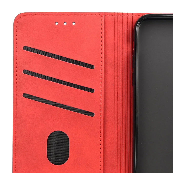 Shockproof Business Style Phone Stand Cover Phone Case Splicing Leather Shell for Samsung Galaxy A12 - Red - 7