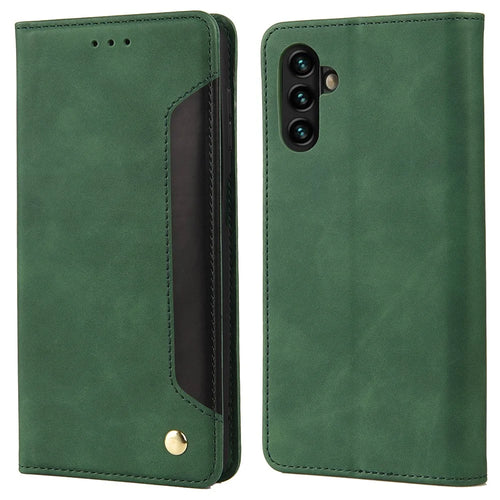 Flip Phone Case Shockproof Business Scratch-resistant Splicing Leather Wallet Shell for Samsung Galaxy A13 5G / A04s 4G (164.7mm) - Green - 1