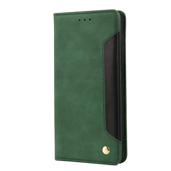 Flip Phone Case Shockproof Business Scratch-resistant Splicing Leather Wallet Shell for Samsung Galaxy A13 5G / A04s 4G (164.7mm) - Green - 2