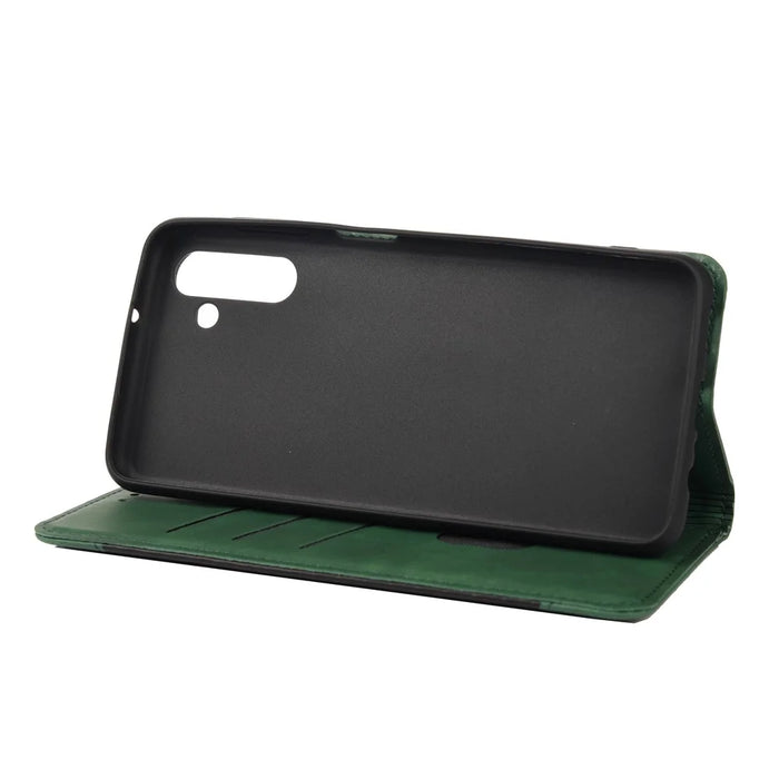 Flip Phone Case Shockproof Business Scratch-resistant Splicing Leather Wallet Shell for Samsung Galaxy A13 5G / A04s 4G (164.7mm) - Green - 5