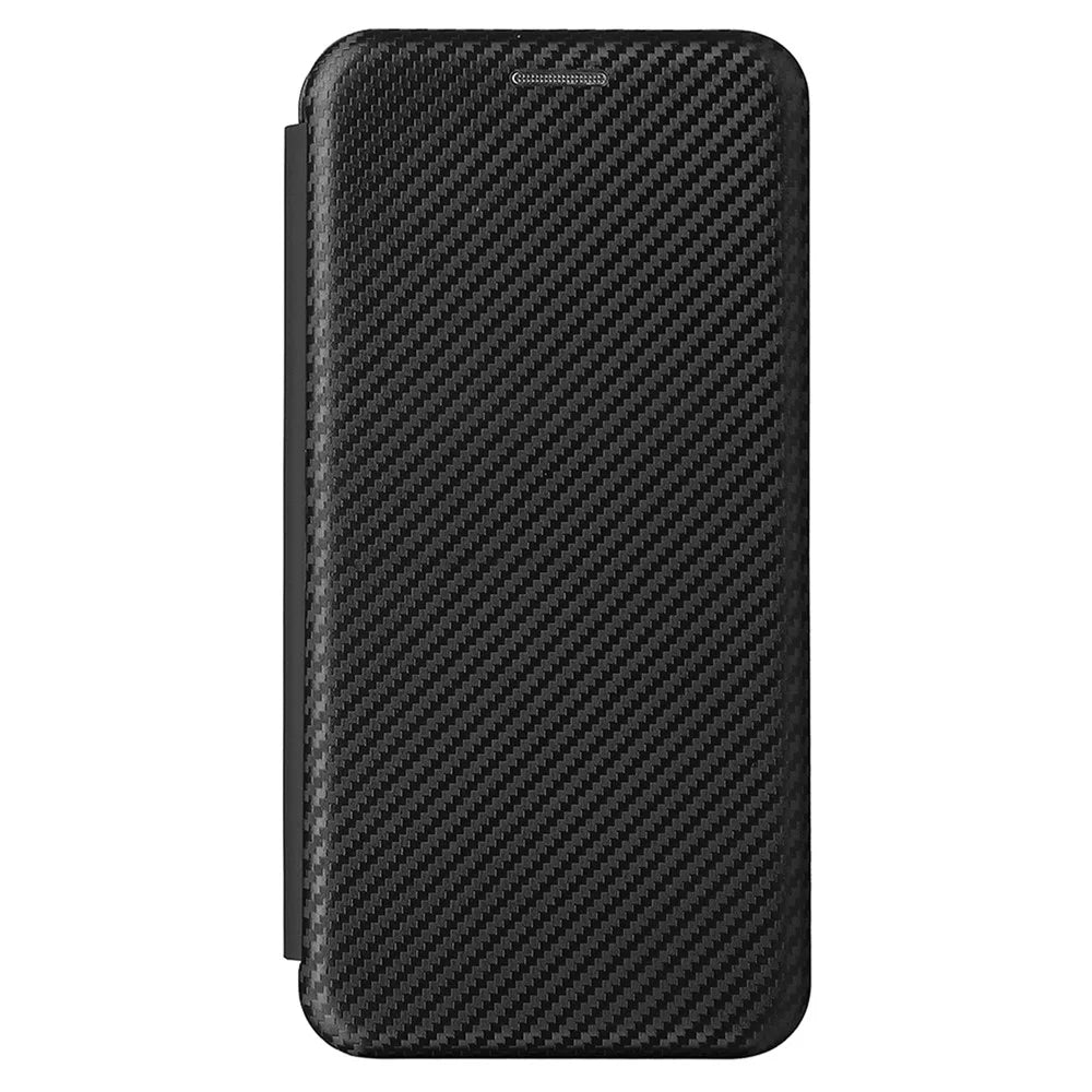 Carbon Fiber Texture Auto-absorbed Magnetic Closure Leather Stand Phone Case with Card Slot for Samsung Galaxy S22 5G - Black - 2