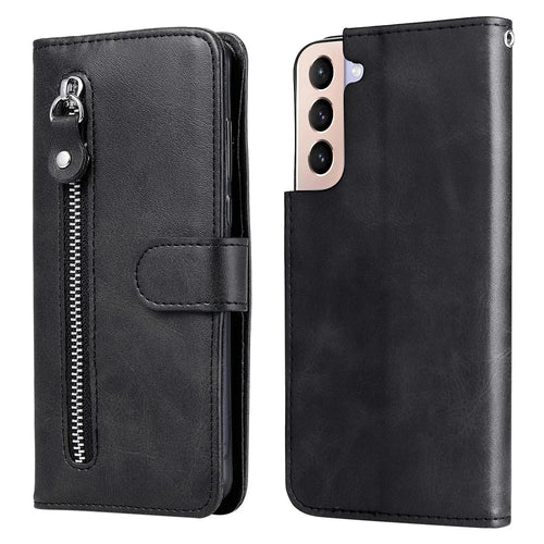 PU Leather Flip Case Zipper Pocket Design Wallet Phone Covering Shell for Samsung Galaxy S22+ 5G - Black - 1