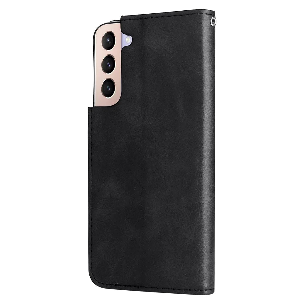 PU Leather Flip Case Zipper Pocket Design Wallet Phone Covering Shell for Samsung Galaxy S22+ 5G - Black - 2