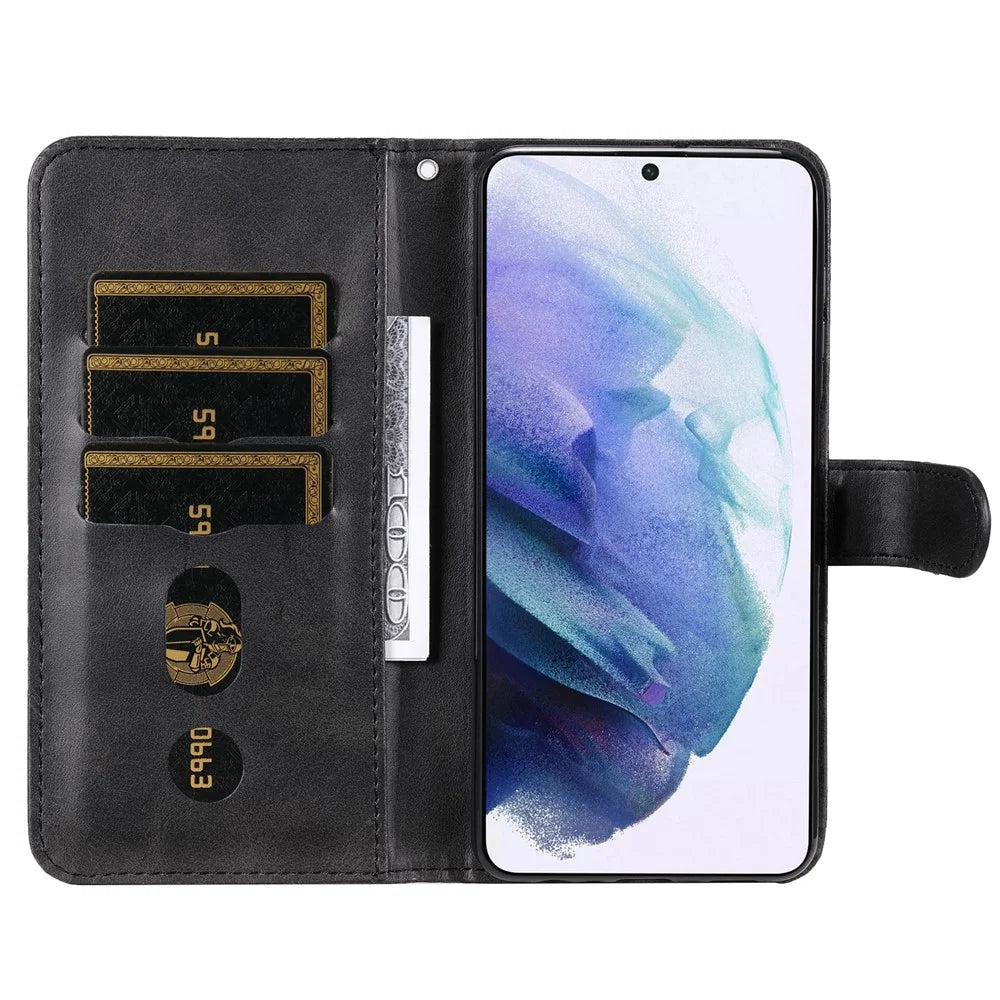 PU Leather Flip Case Zipper Pocket Design Wallet Phone Covering Shell for Samsung Galaxy S22+ 5G - Black - 4