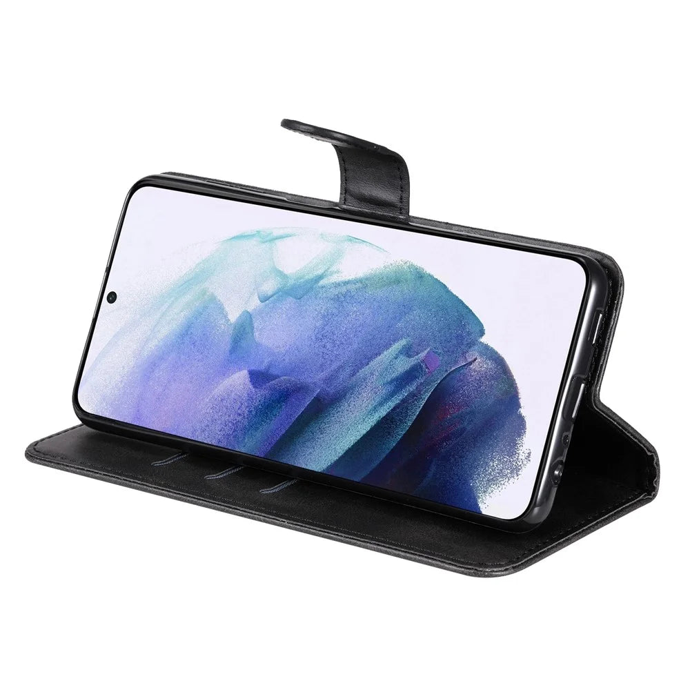 PU Leather Flip Case Zipper Pocket Design Wallet Phone Covering Shell for Samsung Galaxy S22+ 5G - Black - 5