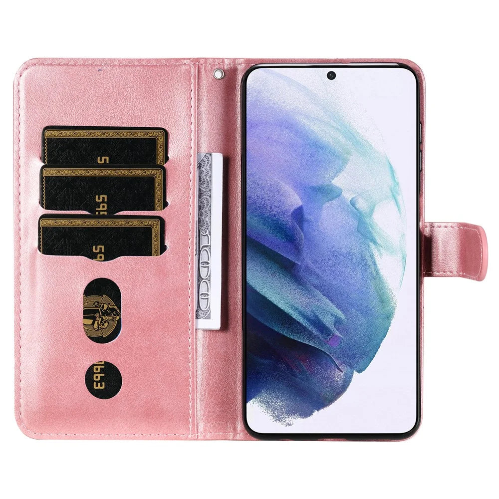 PU Leather Phone Case Zipper Pocket Design Folio Flip Stand Wallet Case for Samsung Galaxy S22 5G - Rose Gold - 4