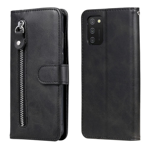 PU Leather Phone Case Drop-Resistant Folio Flip Stand Wallet Zipper Pocket Design Case for Samsung Galaxy A03s (164.2mm) - Black - 1