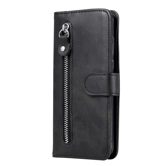 PU Leather Phone Case Drop-Resistant Folio Flip Stand Wallet Zipper Pocket Design Case for Samsung Galaxy A03s (164.2mm) - Black - 2