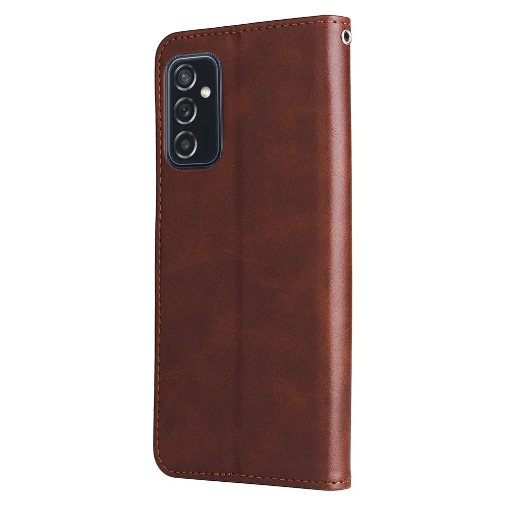 Folding PU Leather Phone Case Zipper Pocket Design Wallet Case with Adjustable Stand for Samsung Galaxy M52 5G - Brown - 2