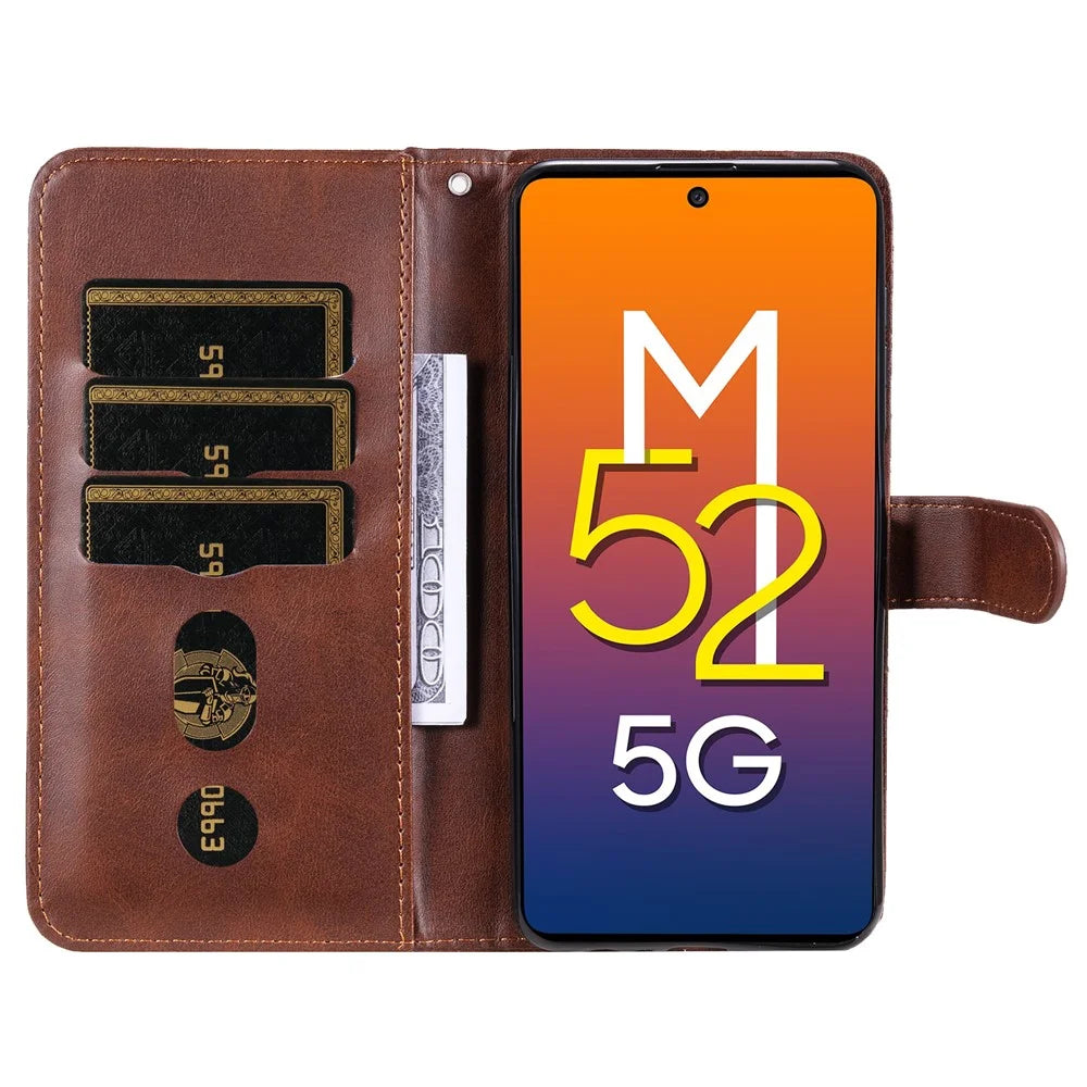 Folding PU Leather Phone Case Zipper Pocket Design Wallet Case with Adjustable Stand for Samsung Galaxy M52 5G - Brown - 4
