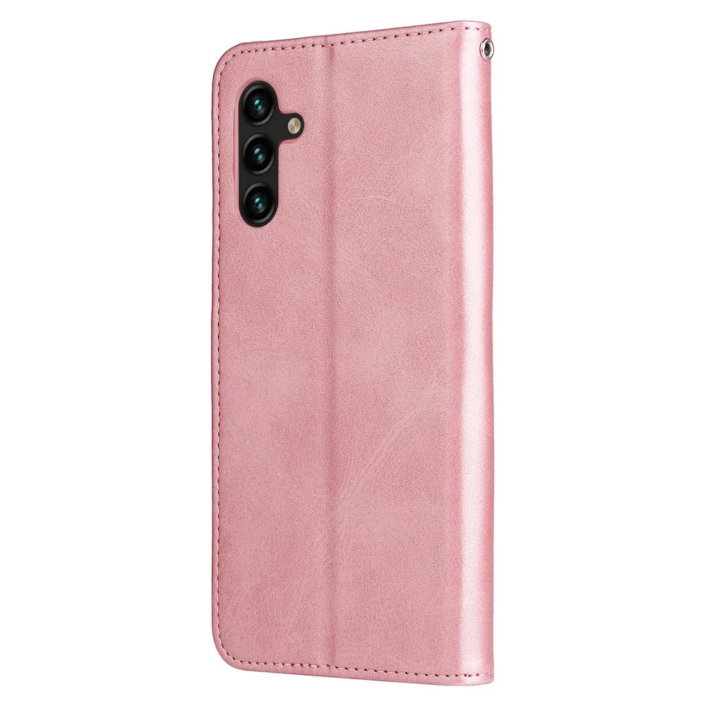 Folio Flip PU Leather Phone Case Zipper Pocket Design Wallet Plain Color Stand Case for Samsung Galaxy A13 5G / A04s 4G (164.7mm) - Rose Gold - 2