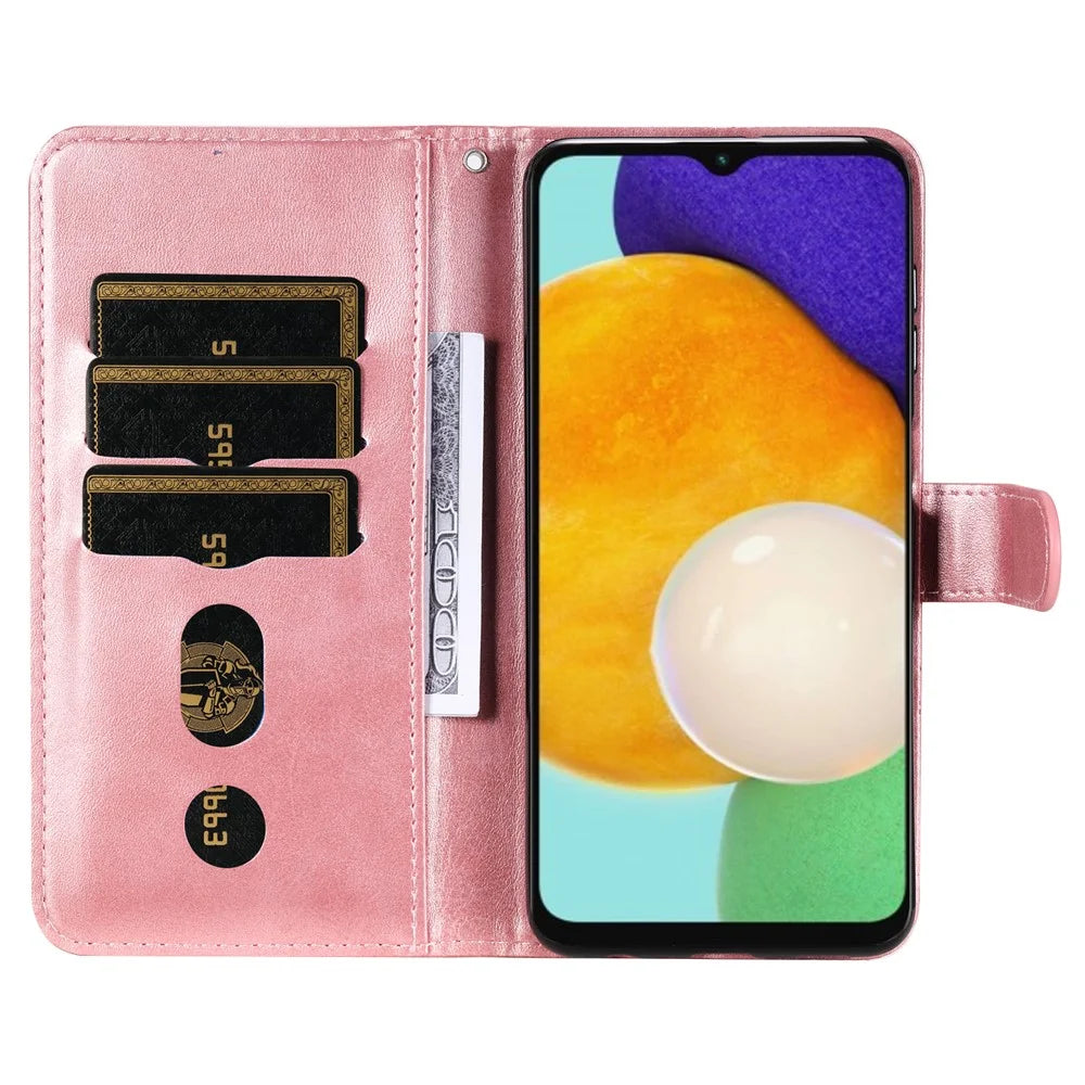 Folio Flip PU Leather Phone Case Zipper Pocket Design Wallet Plain Color Stand Case for Samsung Galaxy A13 5G / A04s 4G (164.7mm) - Rose Gold - 4