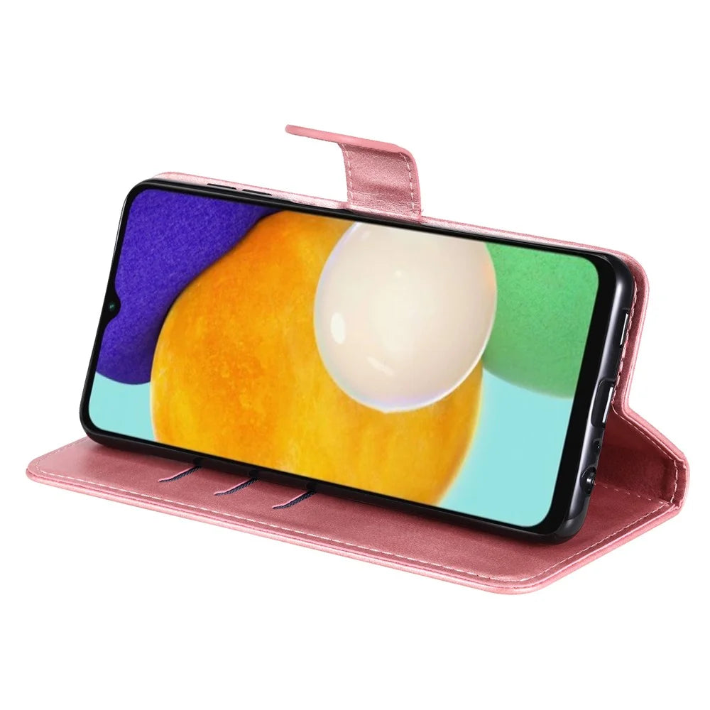 Folio Flip PU Leather Phone Case Zipper Pocket Design Wallet Plain Color Stand Case for Samsung Galaxy A13 5G / A04s 4G (164.7mm) - Rose Gold - 5