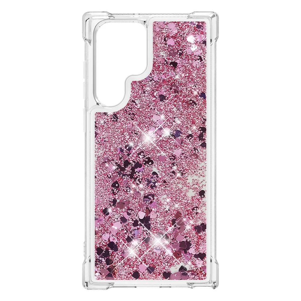 Quicksand TPU Protective Cover Shell Anti-Drop Multiple Color Choices Phone Case for Samsung Galaxy S22 Ultra 5G - Rose Gold/Heart - 2