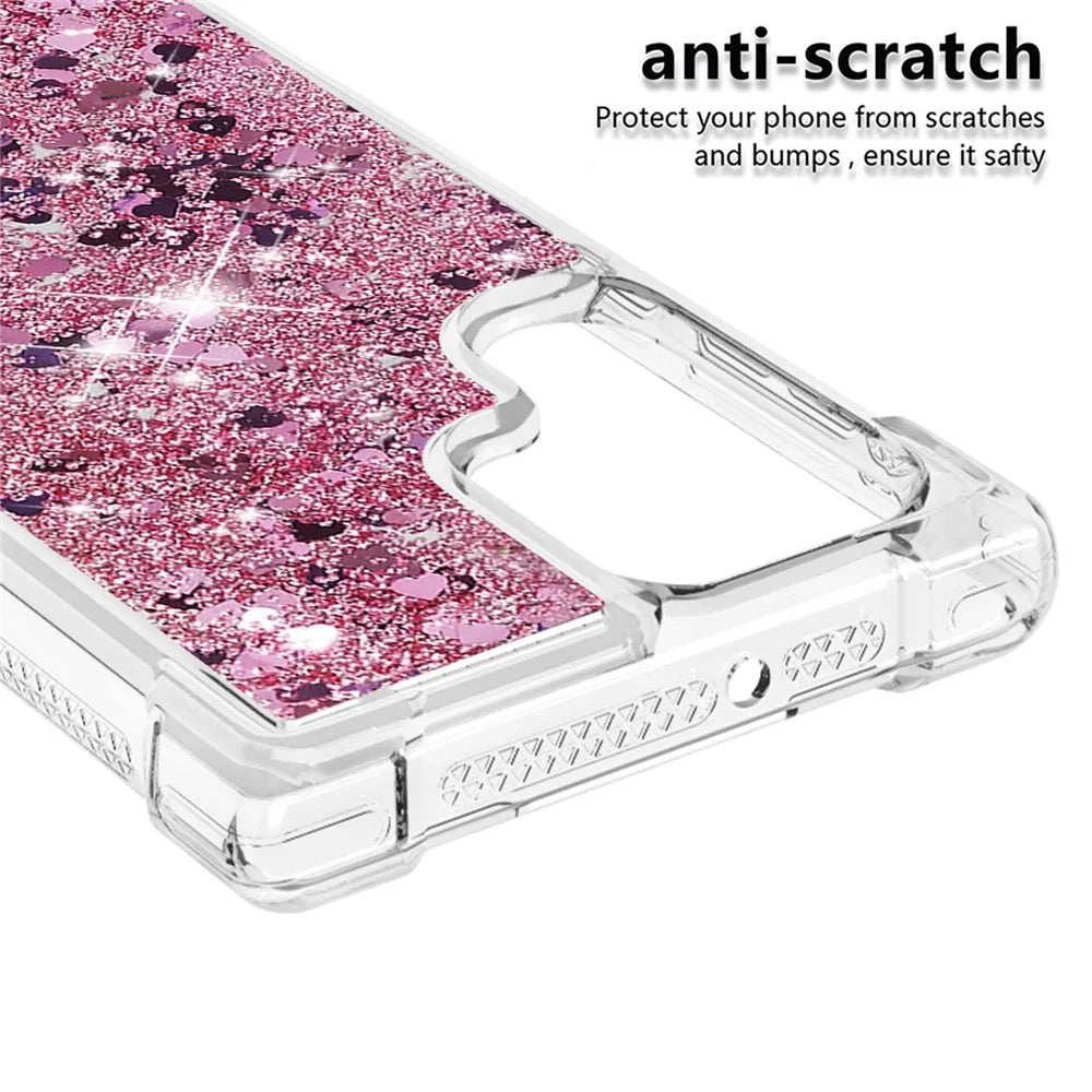 Quicksand TPU Protective Cover Shell Anti-Drop Multiple Color Choices Phone Case for Samsung Galaxy S22 Ultra 5G - Rose Gold/Heart - 4