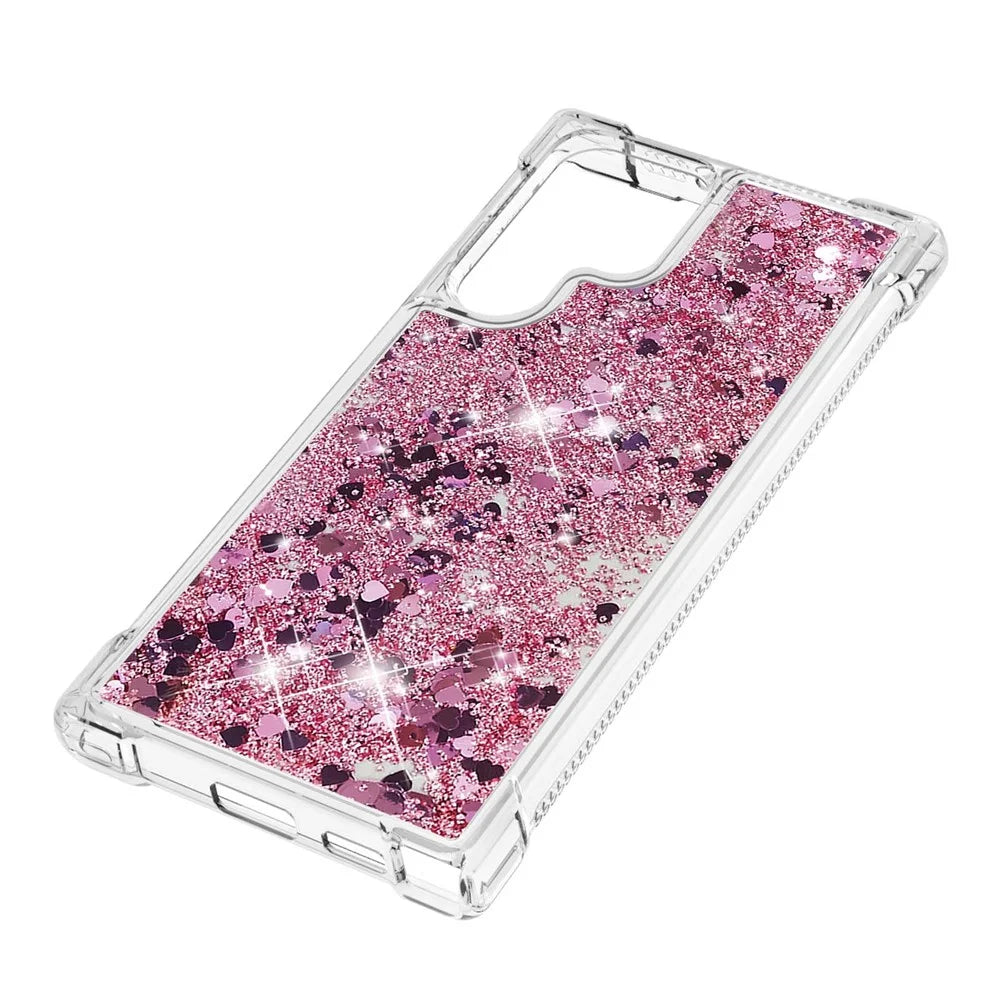 Quicksand TPU Protective Cover Shell Anti-Drop Multiple Color Choices Phone Case for Samsung Galaxy S22 Ultra 5G - Rose Gold/Heart - 6