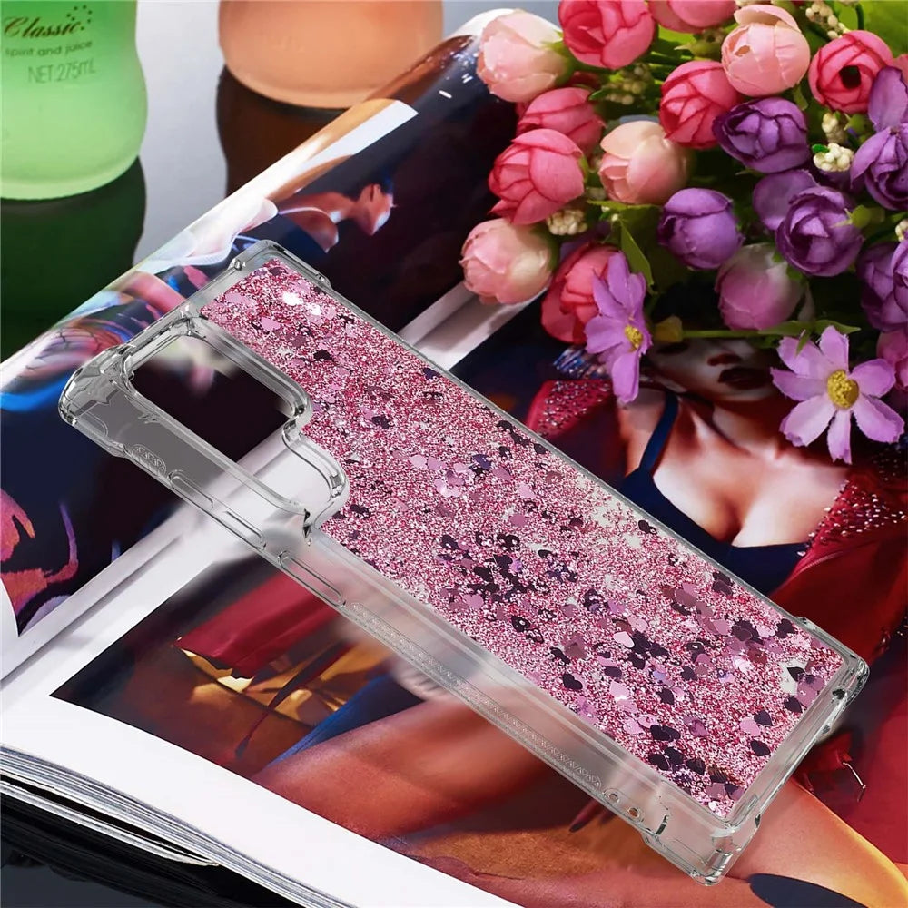 Quicksand TPU Protective Cover Shell Anti-Drop Multiple Color Choices Phone Case for Samsung Galaxy S22 Ultra 5G - Rose Gold/Heart - 7