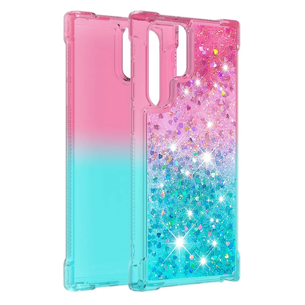 Gradient Quicksand Series Liquid Flowing Sparkle Scratch-resistant Soft TPU Phone Cover for Samsung Galaxy S22 Ultra 5G - Pink/Sky Blue - 1