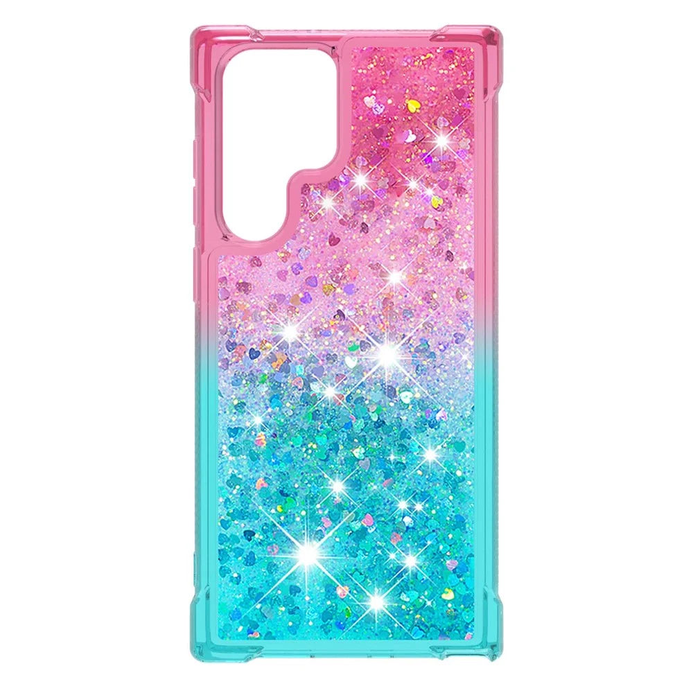 Gradient Quicksand Series Liquid Flowing Sparkle Scratch-resistant Soft TPU Phone Cover for Samsung Galaxy S22 Ultra 5G - Pink/Sky Blue - 2