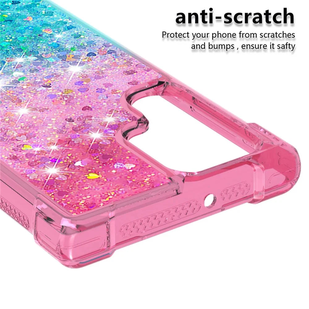 Gradient Quicksand Series Liquid Flowing Sparkle Scratch-resistant Soft TPU Phone Cover for Samsung Galaxy S22 Ultra 5G - Pink/Sky Blue - 3