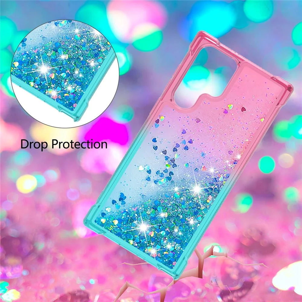 Gradient Quicksand Series Liquid Flowing Sparkle Scratch-resistant Soft TPU Phone Cover for Samsung Galaxy S22 Ultra 5G - Pink/Sky Blue - 4