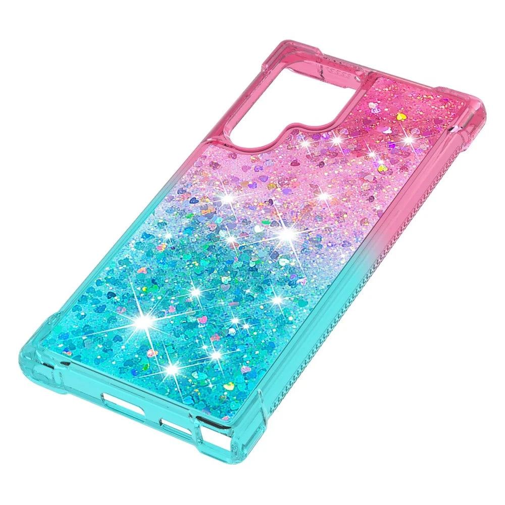 Gradient Quicksand Series Liquid Flowing Sparkle Scratch-resistant Soft TPU Phone Cover for Samsung Galaxy S22 Ultra 5G - Pink/Sky Blue - 5