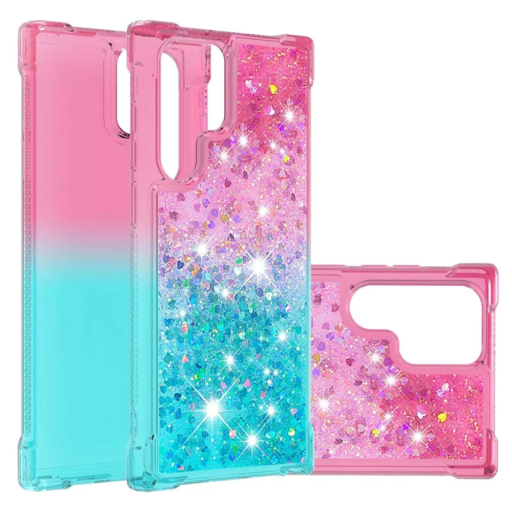 Gradient Quicksand Series Liquid Flowing Sparkle Scratch-resistant Soft TPU Phone Cover for Samsung Galaxy S22 Ultra 5G - Pink/Sky Blue - 6