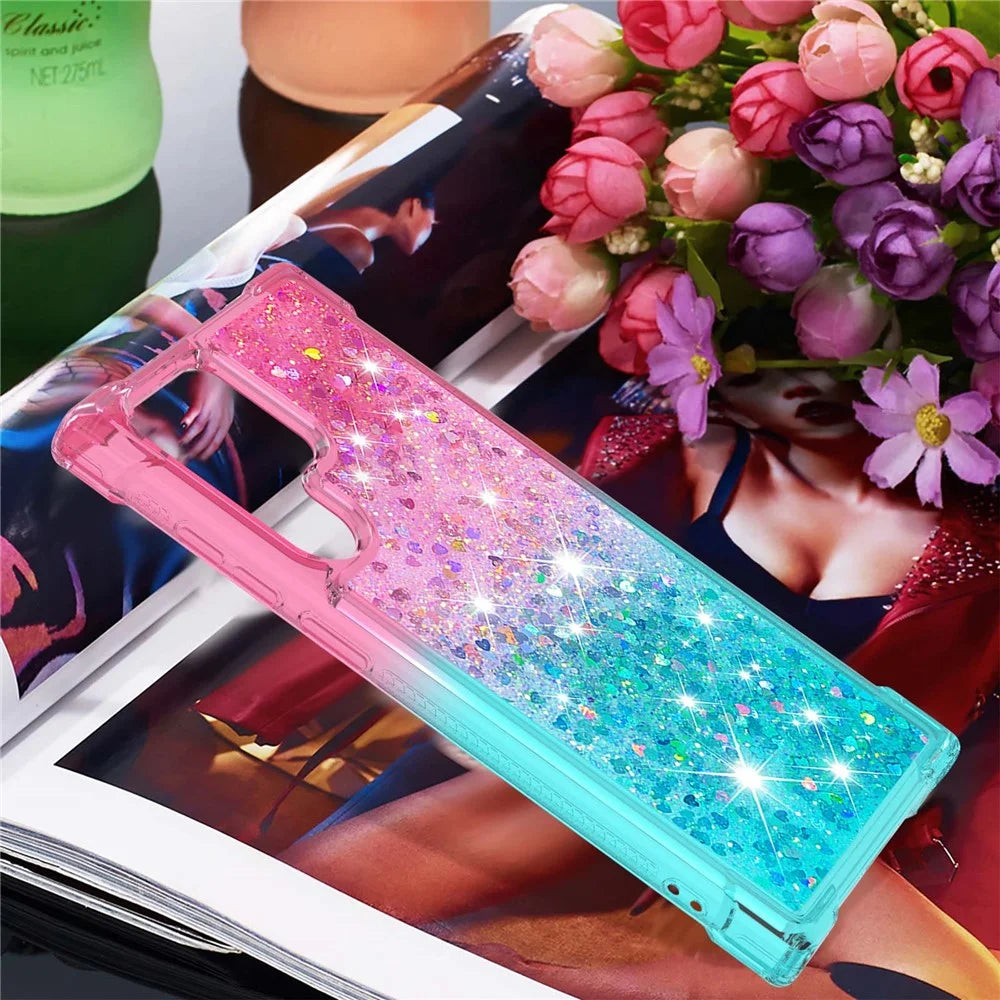 Gradient Quicksand Series Liquid Flowing Sparkle Scratch-resistant Soft TPU Phone Cover for Samsung Galaxy S22 Ultra 5G - Pink/Sky Blue - 7