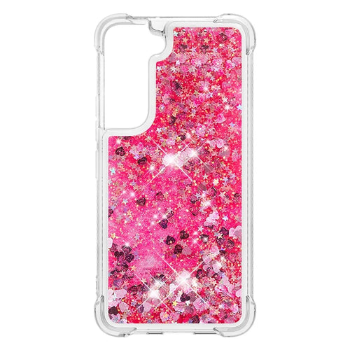 Soft TPU Clear Cover Moving Quicksand Glitter Cute Phone Case for Samsung Galaxy S22+ 5G - Pink Hearts - 1