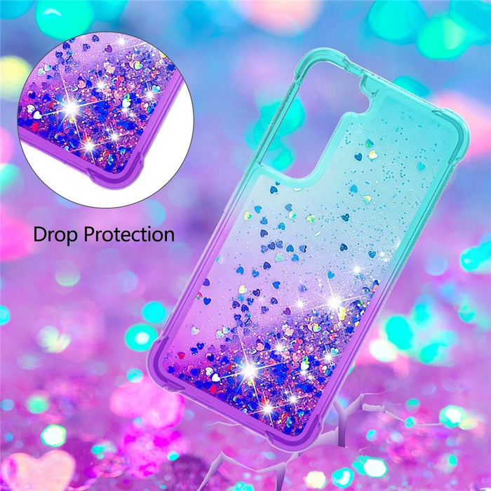 Gradient Quicksand Series Soft TPU Liquid Floating Protective Phone Case for Samsung Galaxy S22 5G - Sky Blue/Purple - 3