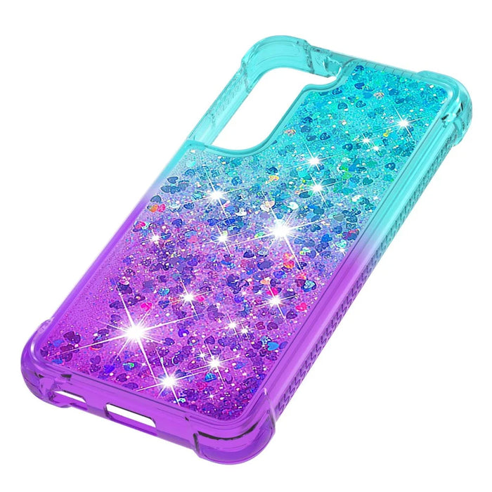 Gradient Quicksand Series Soft TPU Liquid Floating Protective Phone Case for Samsung Galaxy S22 5G - Sky Blue/Purple - 5